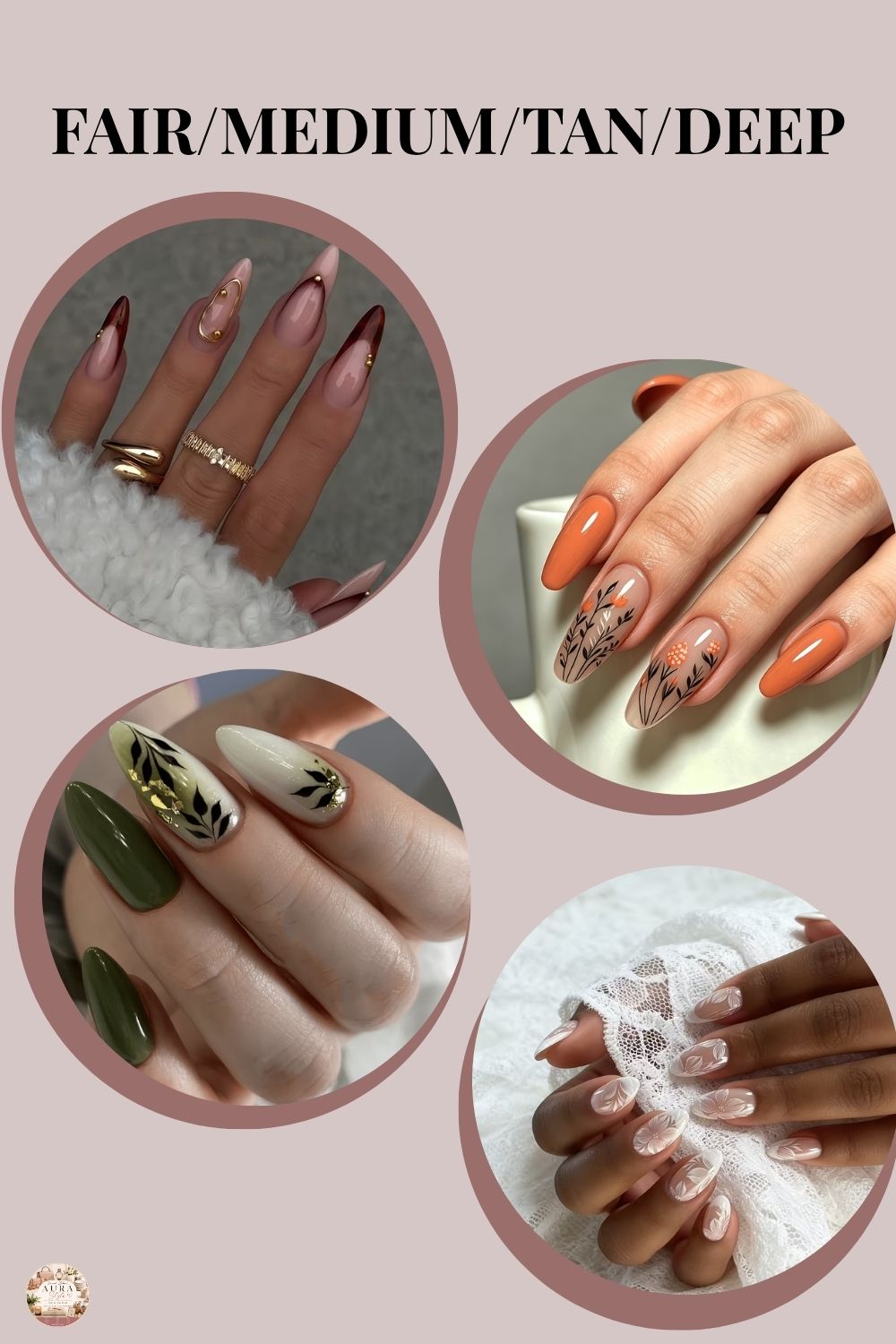 Nail color inspiration for fair medium tan and deep skin depths